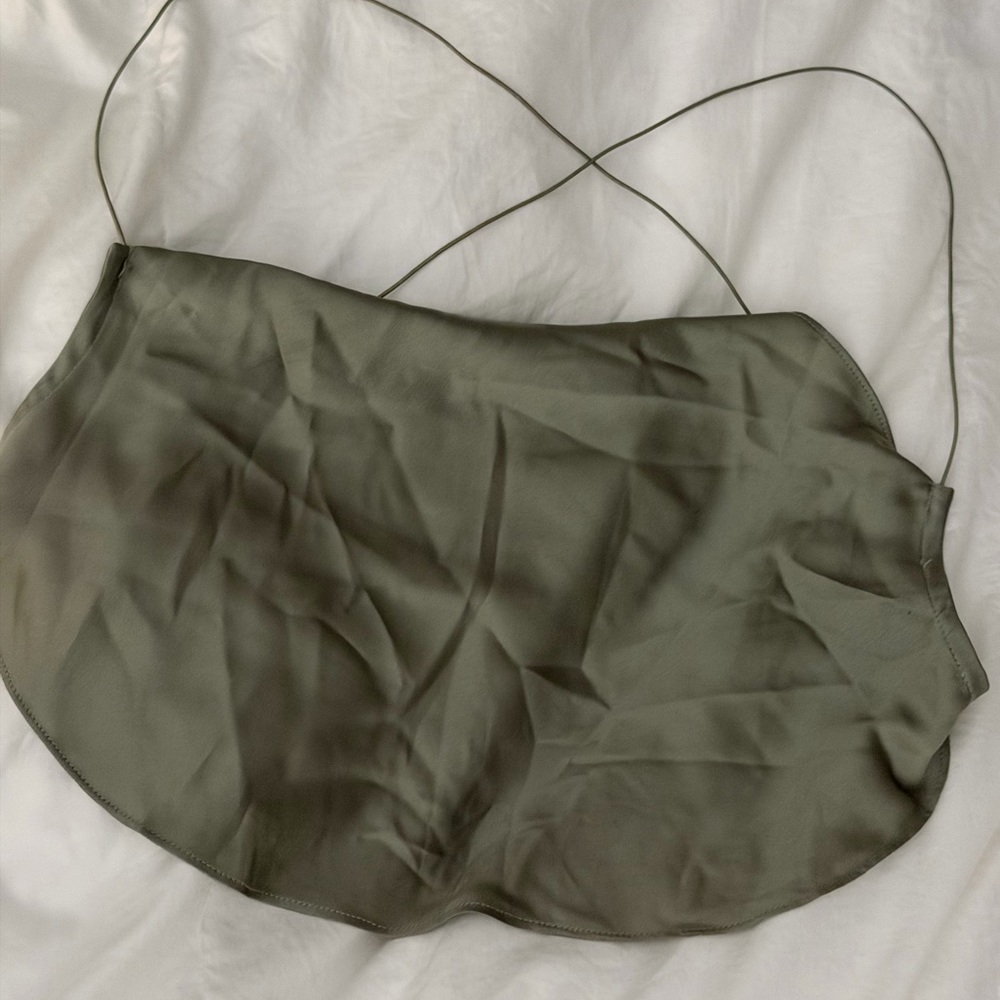 Et Clet Handkerchief Top in Sage Green Silk Scarf Top Open Back Crop Size Small - Picture 3 of 9